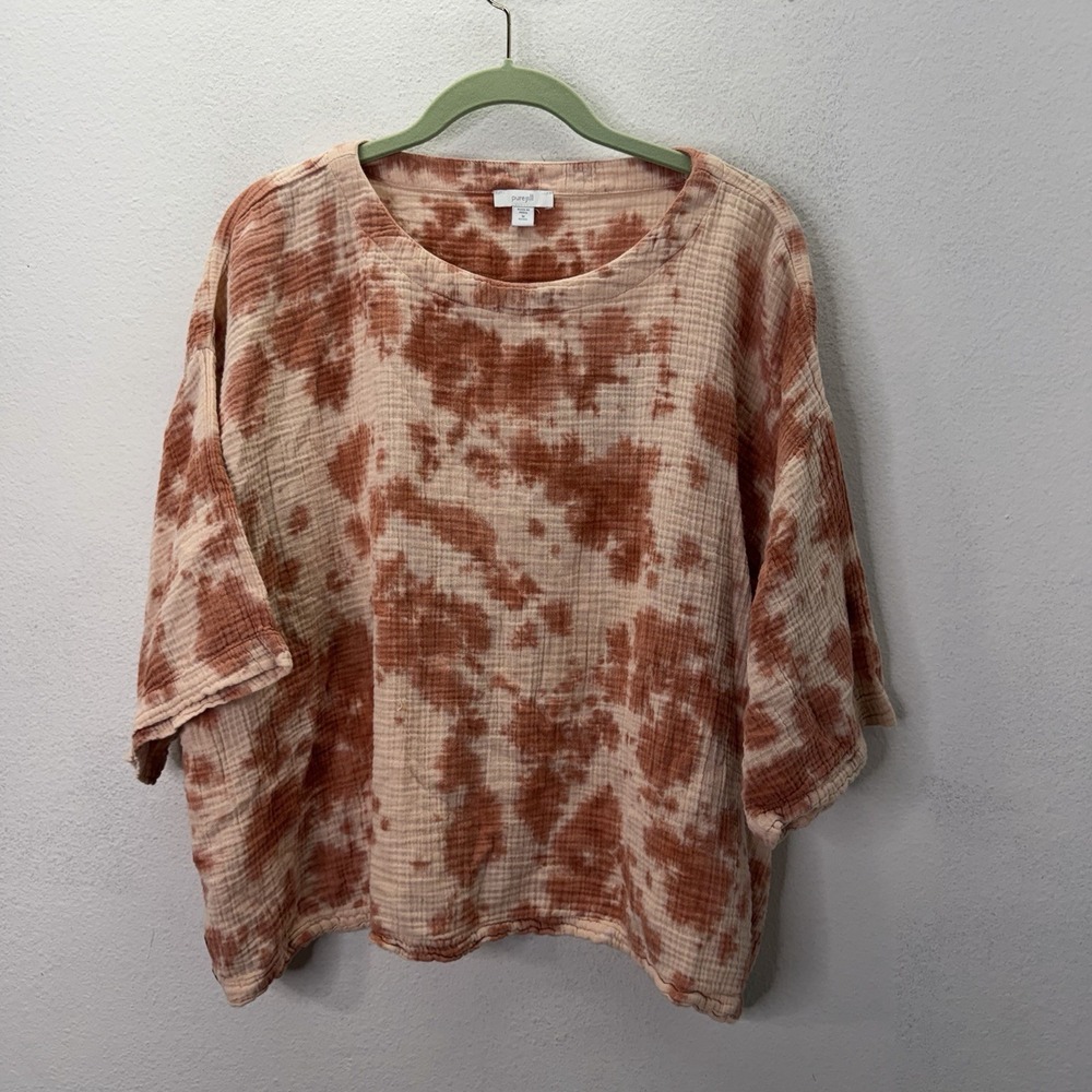 Pure J. Jill Peach Tie Dye Top Gauze 100% Cotton Boho Boxy Oversized Lagenlook